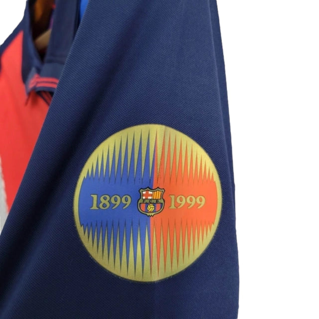 Camisa Manga Longa Retrô Barcelona Edição Especial Centenário 98/99 - Torcedor Masculina - Vermelho e Azul - Manto Elegante