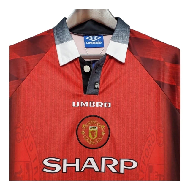 Camisa Manga Longa Retrô Manchester United I (Home) 96/97 - Torcedor Masculina - Vermelho - Manto Elegante