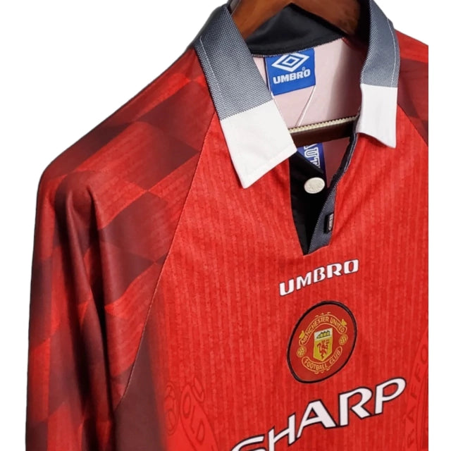 Camisa Manga Longa Retrô Manchester United I (Home) 96/97 - Torcedor Masculina - Vermelho - Manto Elegante