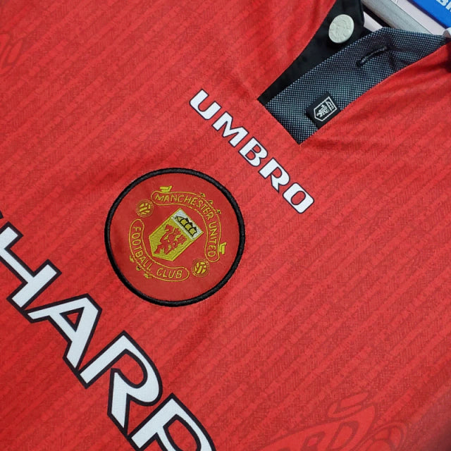 Camisa Manga Longa Retrô Manchester United I (Home) 96/97 - Torcedor Masculina - Vermelho - Manto Elegante