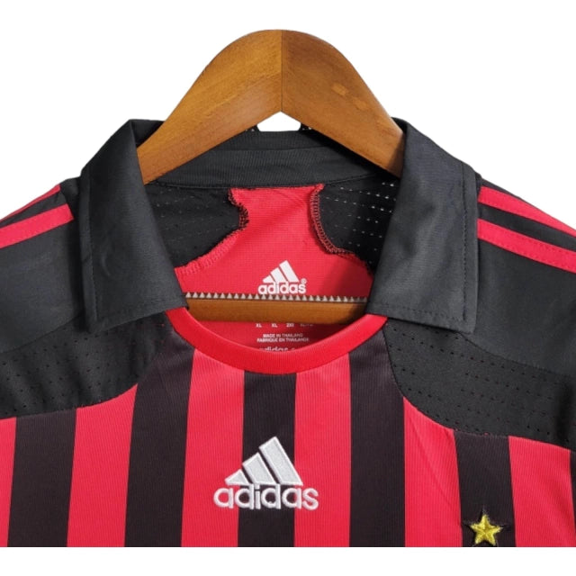 Camisa Manga Longa Retrô Milan I (Home) 06/07 - Torcedor Masculina - Vermelho e Preto - Manto Elegante