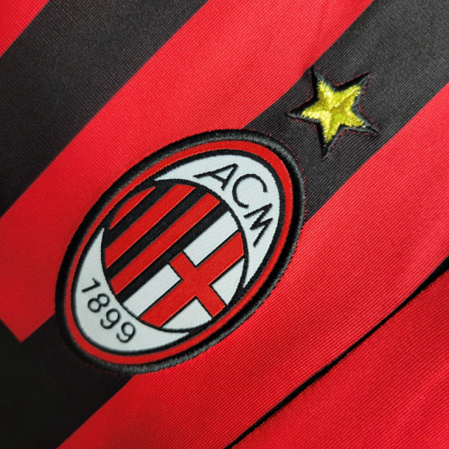 Camisa Manga Longa Retrô Milan I (Home) 06/07 - Torcedor Masculina - Vermelho e Preto - Manto Elegante