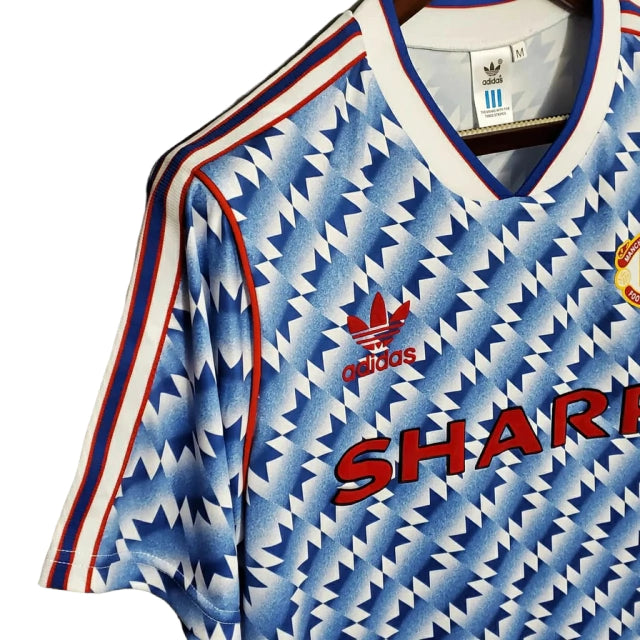 Camisa Retrô Manchester United II (Away) 1991 - Torcedor Masculina - Azul e Branco - Manto Elegante
