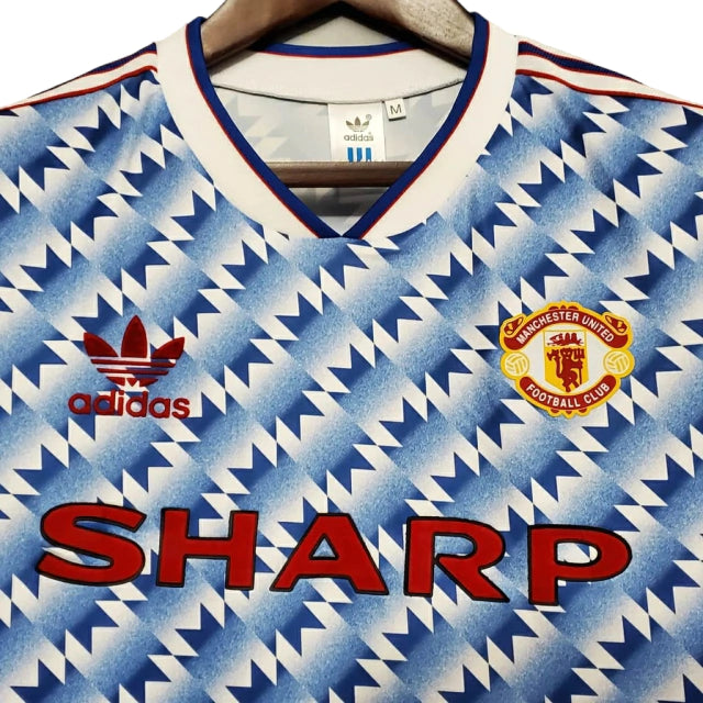Camisa Retrô Manchester United II (Away) 1991 - Torcedor Masculina - Azul e Branco - Manto Elegante