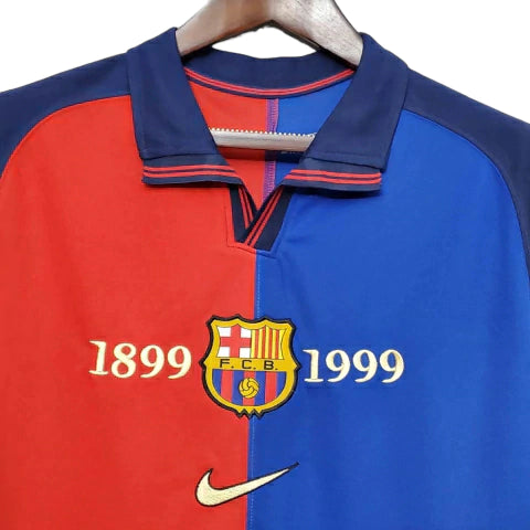 Camisa Retrô Barcelona I (Home) 1999 - Torcedor Masculina - Vermelho e Azul