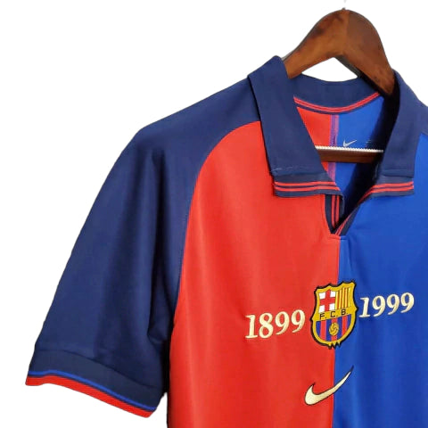 Camisa Retrô Barcelona I (Home) 1999 - Torcedor Masculina - Vermelho e Azul