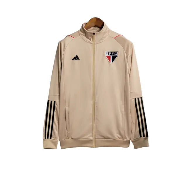 Jaqueta São Paulo 23/24 - Masculina - Bege | Escudo Bordado em Dourado - Manto Elegante