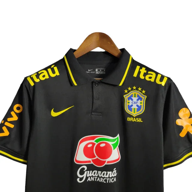 Camisa do Brasil 23/24 - Torcedor Masculina - Polo / Preto com Patrocínios - Manto Elegante