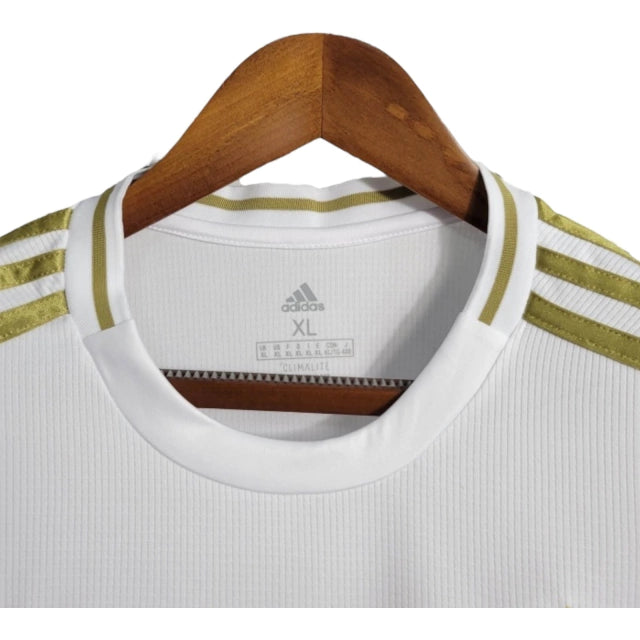 Camisa Manga Longa Retrô Real Madrid I (Home) 19/20 - Torcedor Masculina - Branco e Dourado