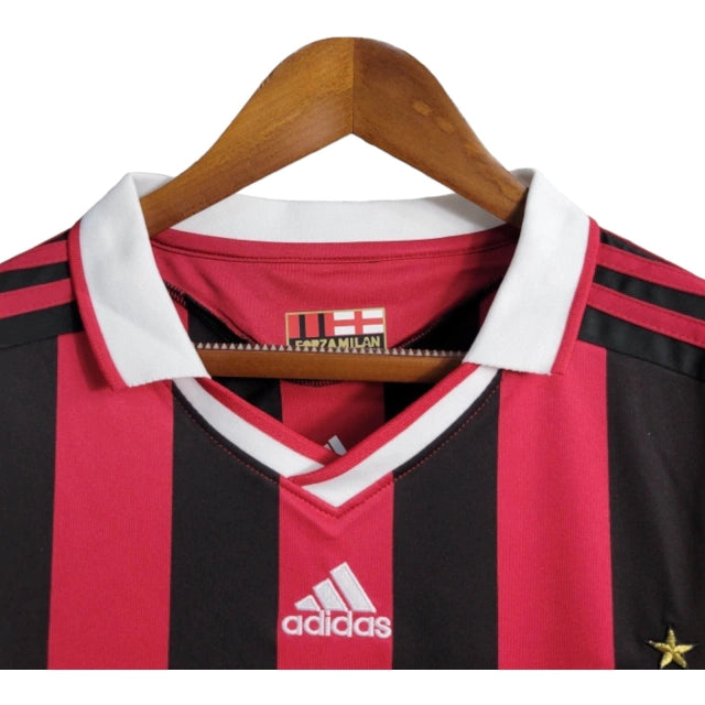 Camisa Manga Longa Retrô Milan I (Home) 09/10 - Torcedor Masculina - Vermelho e Preto