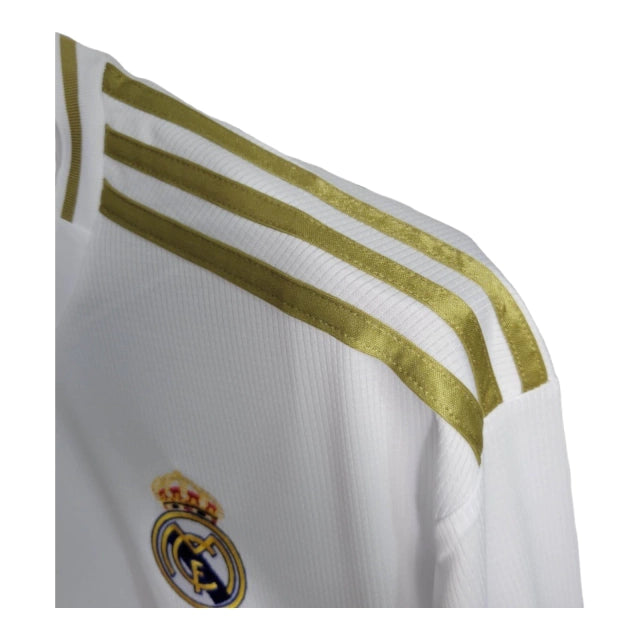 Camisa Manga Longa Retrô Real Madrid I (Home) 19/20 - Torcedor Masculina - Branco e Dourado