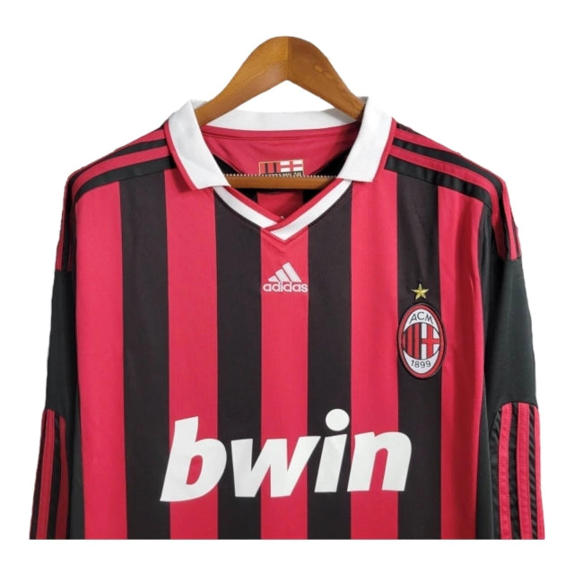 Camisa Manga Longa Retrô Milan I (Home) 09/10 - Torcedor Masculina - Vermelho e Preto
