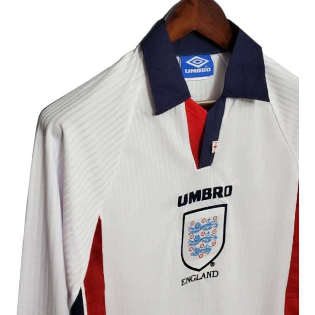 Camisa Manga Longa Retrô Inglaterra I (Home) 1998 - Torcedor Masculina - Branco
