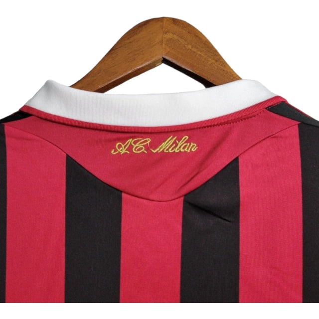 Camisa Manga Longa Retrô Milan I (Home) 09/10 - Torcedor Masculina - Vermelho e Preto