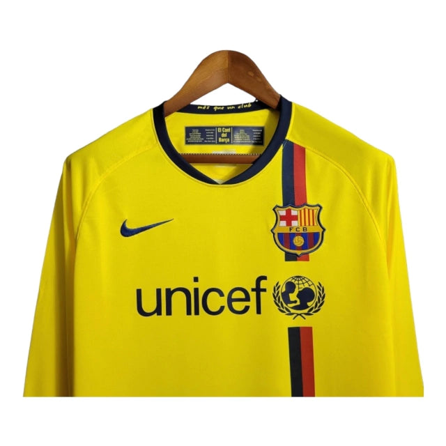Camisa Manga Longa Retrô Barcelona II (Away) 08/09 - Torcedor Masculina - Amarelo - Manto Elegante