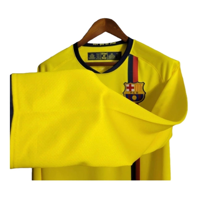 Camisa Manga Longa Retrô Barcelona II (Away) 08/09 - Torcedor Masculina - Amarelo - Manto Elegante