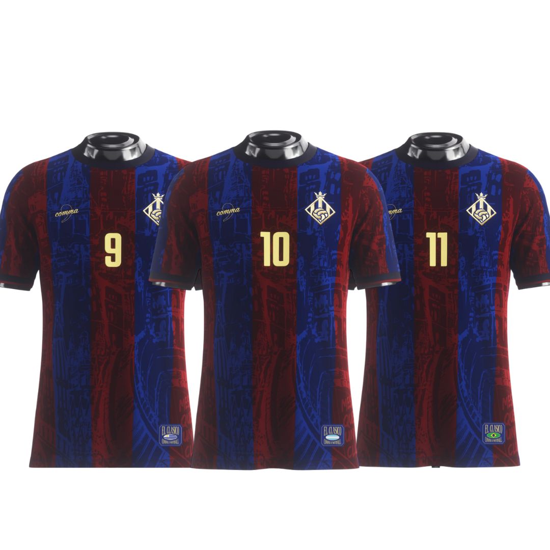 Combo - Camisas TRIO MSN "Legends Of Barcelona" 24/25 - Torcedor Masculina - Vermelho e Azul