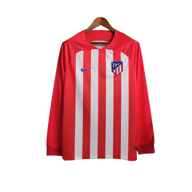 Camisa Manga Longa Atlético de Madrid I (Home) 23/24 - Torcedor Masculina - Vermelho e Branco - Manto Elegante