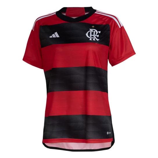 Camisa Flamengo I 23/24 - Torcedor Feminina - Vermelho e Preto - Manto Elegante