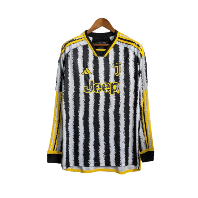 Camisa Manga Longa Juventus I (Home) 23/24 - Torcedor Masculina - Preto e Branco - Manto Elegante