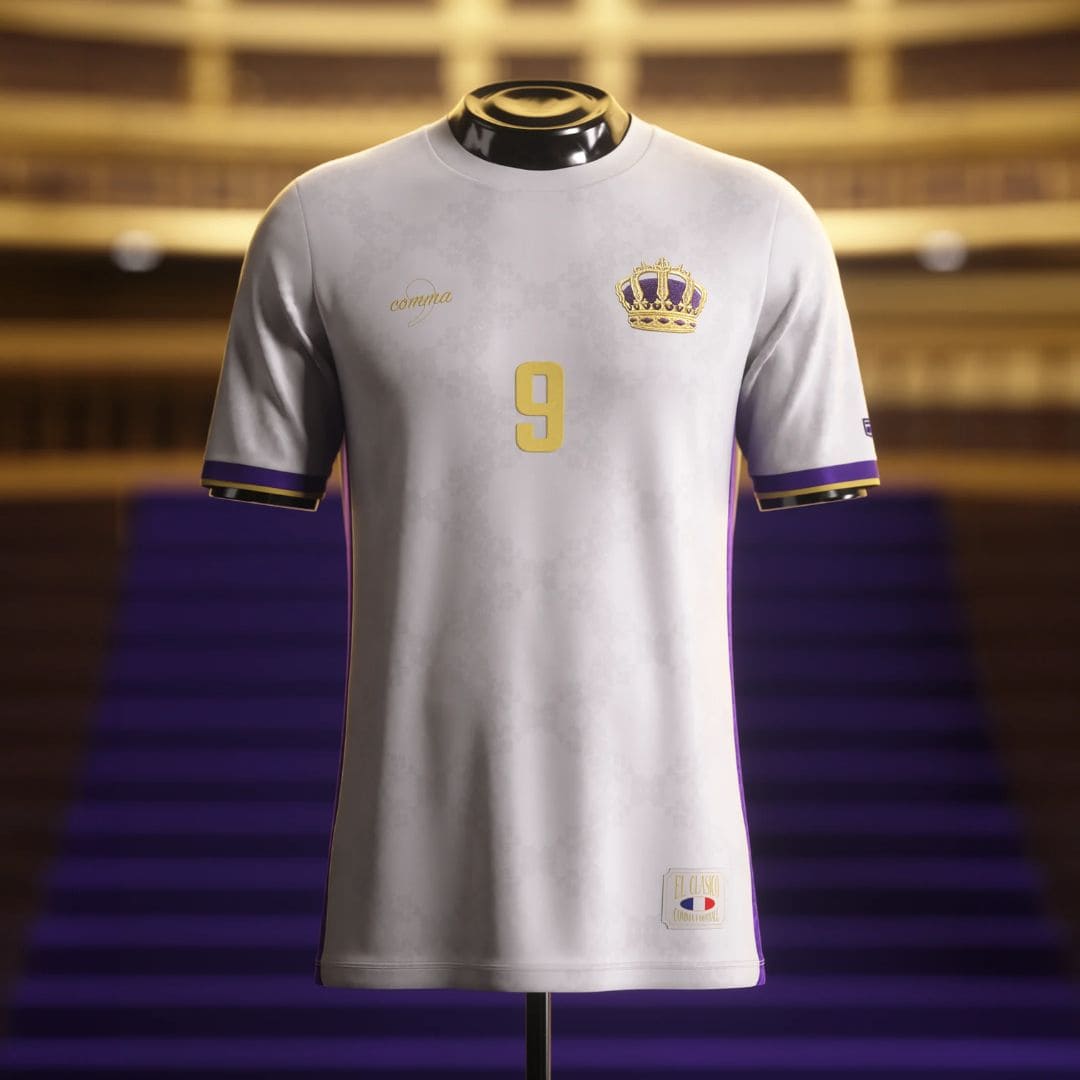 Camisa "Legends Of Madrid" 24/25 - Benzema #9 KING KARIM - Edição Especial Trio BBC - Torcedor Masculina - Branco