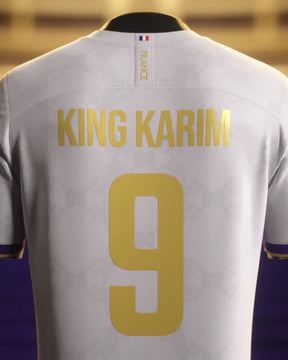 Camisa "Legends Of Madrid" 24/25 - Benzema #9 KING KARIM - Edição Especial Trio BBC - Torcedor Masculina - Branco