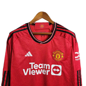 Camisa Manga Longa Manchester United I (Home) 23/24 - Torcedor Masculina - Vermelho - Manto Elegante