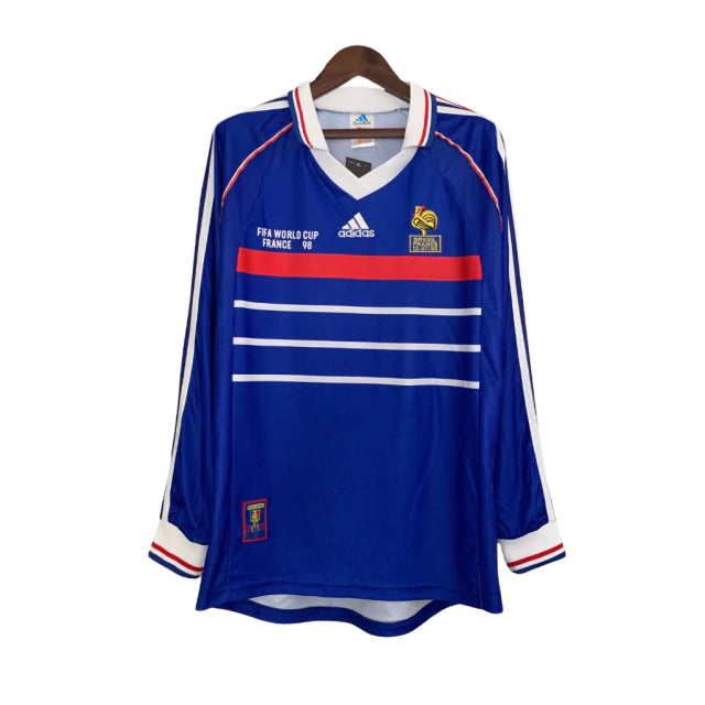 Camisa Manga Longa Retrô França I (Home) 1998 - Torcedor Masculina - Azul