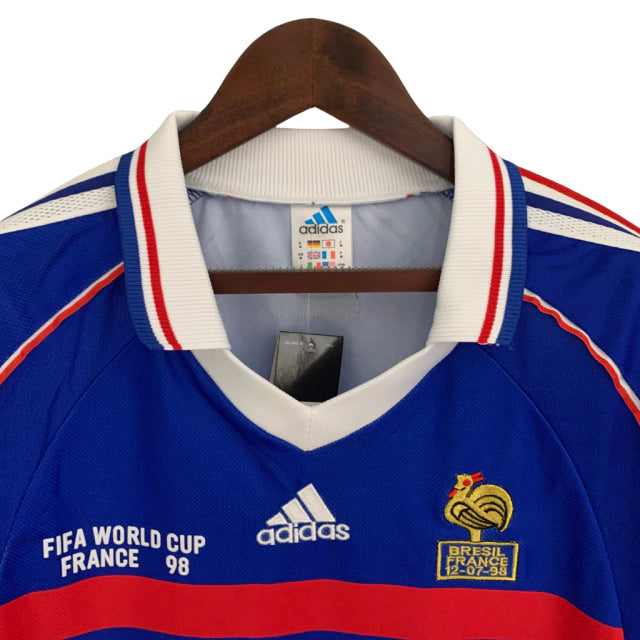 Camisa Manga Longa Retrô França I (Home) 1998 - Torcedor Masculina - Azul