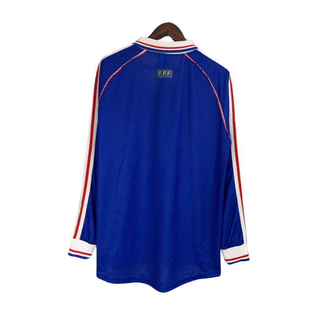 Camisa Manga Longa Retrô França I (Home) 1998 - Torcedor Masculina - Azul