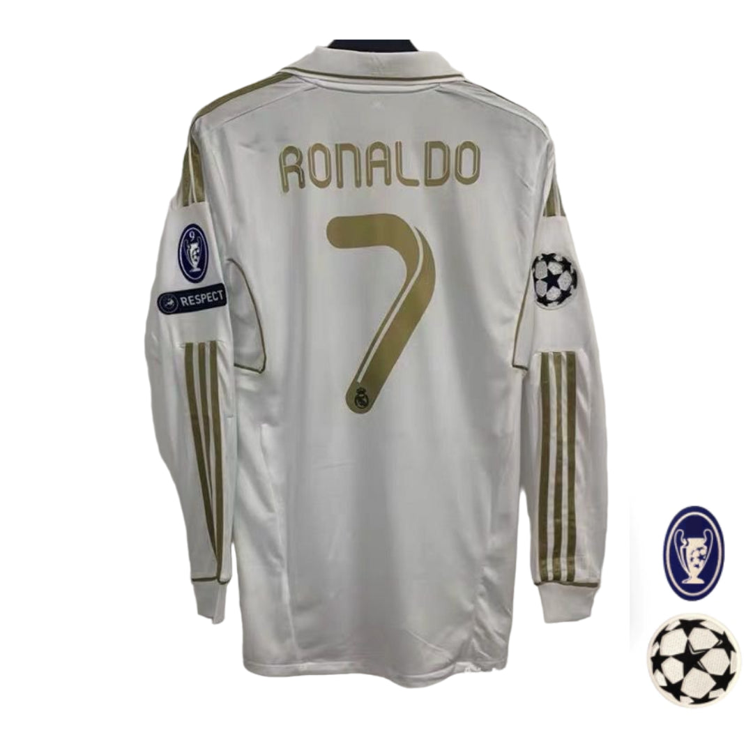 Camisa Manga Longa Retrô Real Madrid I (Home) 11/12 - Torcedor Masculina - Branco - Manto Elegante