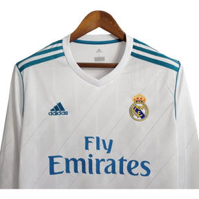 Camisa Manga Longa Retrô Real Madrid I (Home) 17/18 - Torcedor Masculina - Branco - Manto Elegante