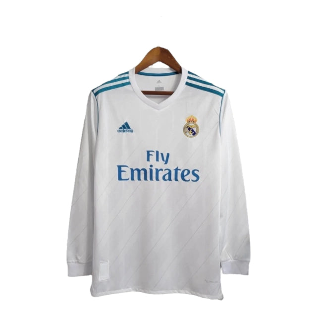 Camisa Manga Longa Retrô Real Madrid I (Home) 17/18 - Torcedor Masculina - Branco - Manto Elegante