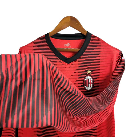 Camisa Manga Longa Milan I (Home) 23/24 - Torcedor Masculina - Vermelho e Preto - Manto Elegante