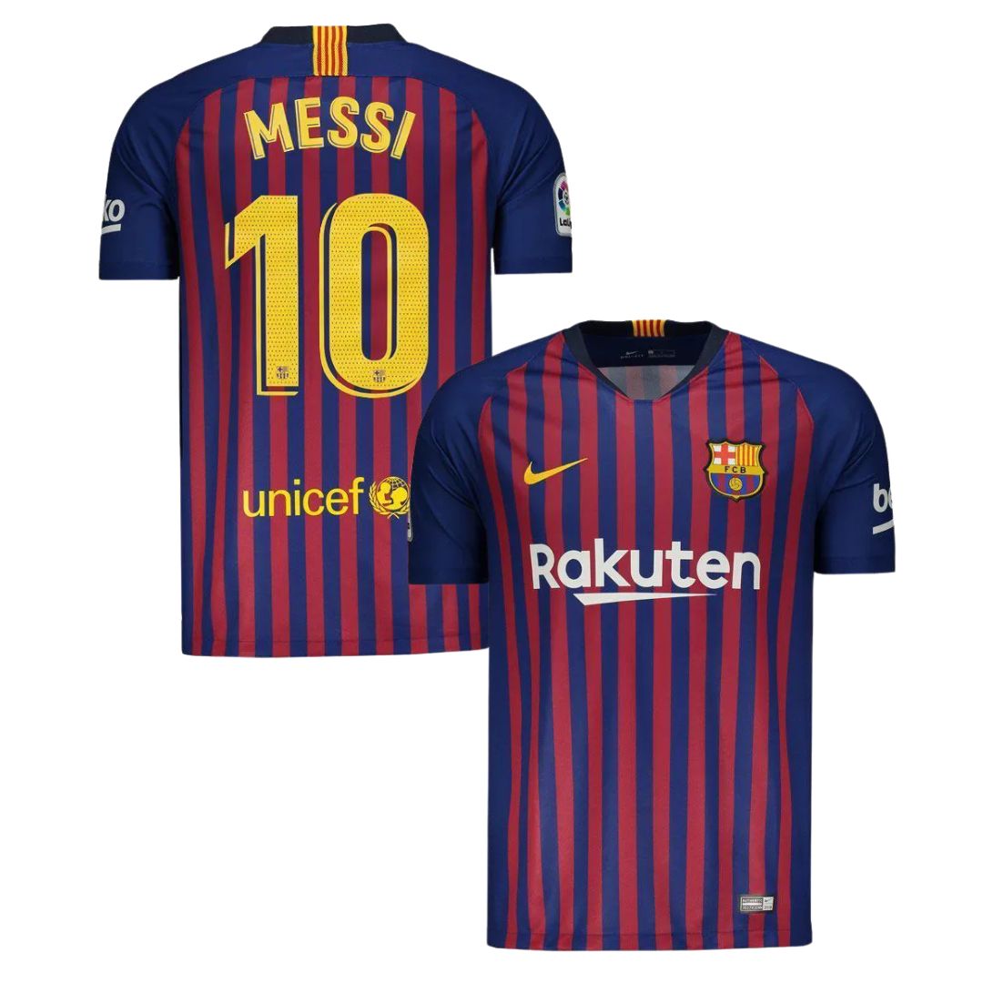 Camisa Retrô Barcelona I Messi #10 2018 - Torcedor Masculina - Vermelho e Azul