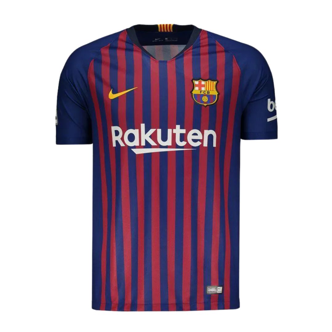 Camisa Retrô Barcelona I Messi #10 2018 - Torcedor Masculina - Vermelho e Azul