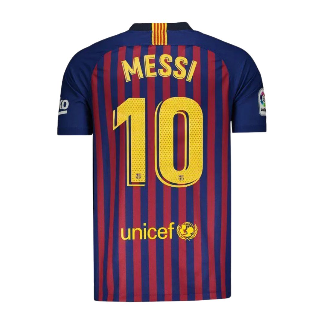 Camisa Retrô Barcelona I Messi #10 2018 - Torcedor Masculina - Vermelho e Azul