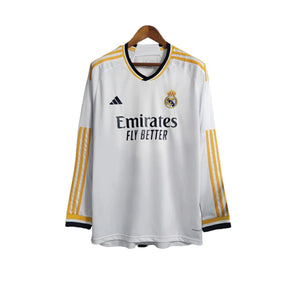 Camisa Manga Longa Real Madrid I (Home) 23/24 - Torcedor Masculina - Branco - Manto Elegante