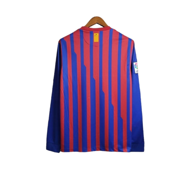 Camisa Manga Longa Retrô Barcelona I (Home) 11/12 - Torcedor Masculina - Vermelho e Azul - Manto Elegante