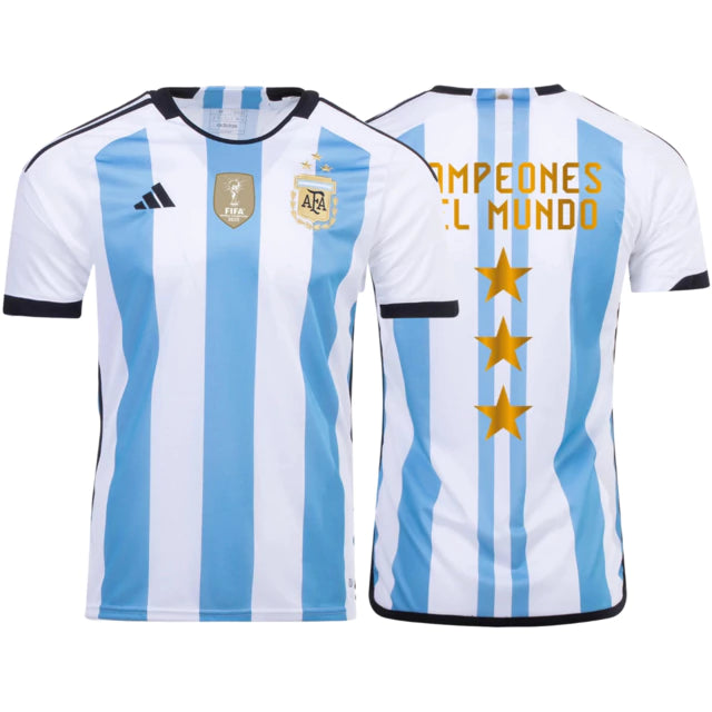 Camisa Seleção Argentina TRÊS ESTRELAS ⭐⭐⭐ Campeã 2022 - Torcedor Masculina - Azul e Branco - Manto Elegante