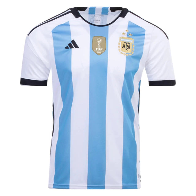 Camisa Seleção Argentina TRÊS ESTRELAS ⭐⭐⭐ Campeã 2022 - Torcedor Masculina - Azul e Branco - Manto Elegante