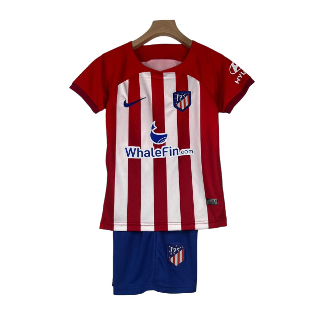 Conjunto Infantil Atlético de Madrid I (Home) 23/24 - Vermelho e Branco - Manto Elegante