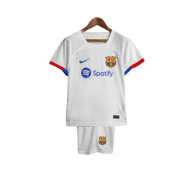 Conjunto Infantil Barcelona II (Away) 23/24 - Branco - Manto Elegante