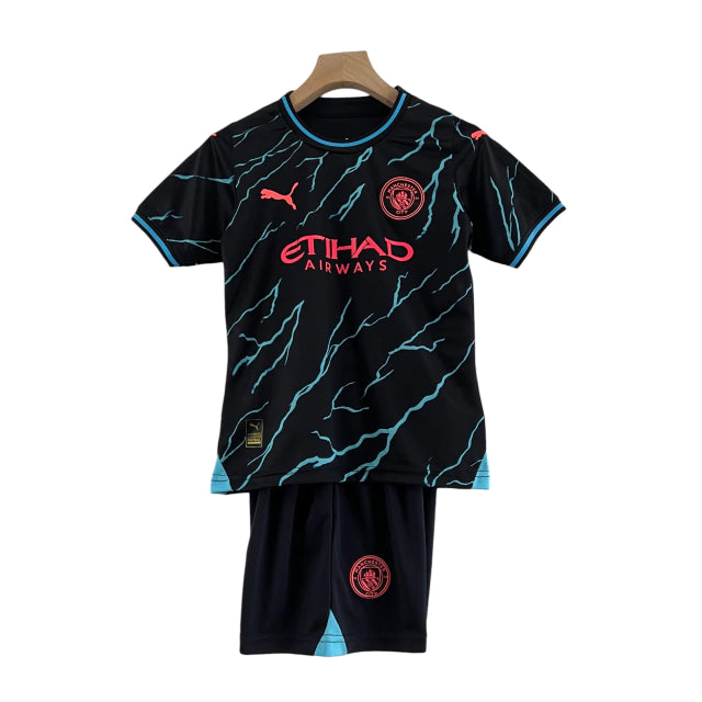 Conjunto Infantil Manchester City III (Third) 23/24 - Preto - Manto Elegante