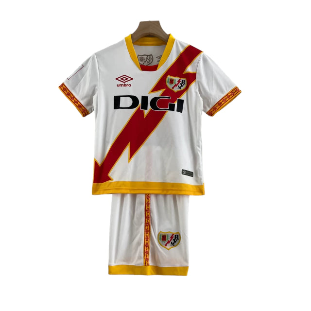 Conjunto Infantil Rayo Vallecano I (Home) 23/24 - Branco - Manto Elegante