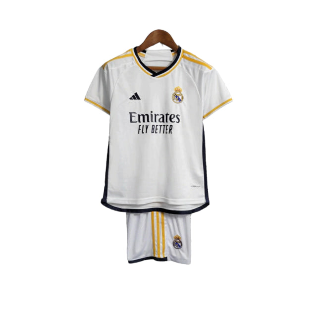 Conjunto Infantil Real Madrid I (Home) 23/24 - Branco - Manto Elegante