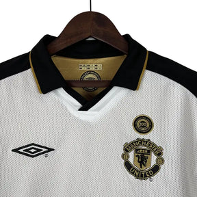 Camisa Manga Longa Retrô Dupla Face Manchester United 01/02 Edição Especial de 100 Anos - Torcedor Masculina - Branco ou Dourado - Manto Elegante