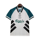 Camisa Retrô Liverpool II (Away) 1993 - Torcedor Masculina - Branco, Verde e Preto - Manto Elegante