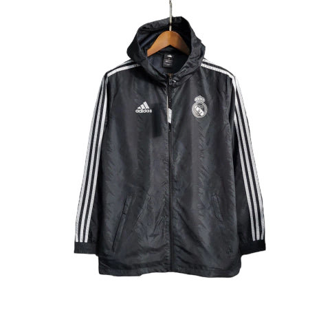 Jaqueta Corta-Vento Real Madrid 23/24 - Masculina - Preto e Branco - Manto Elegante