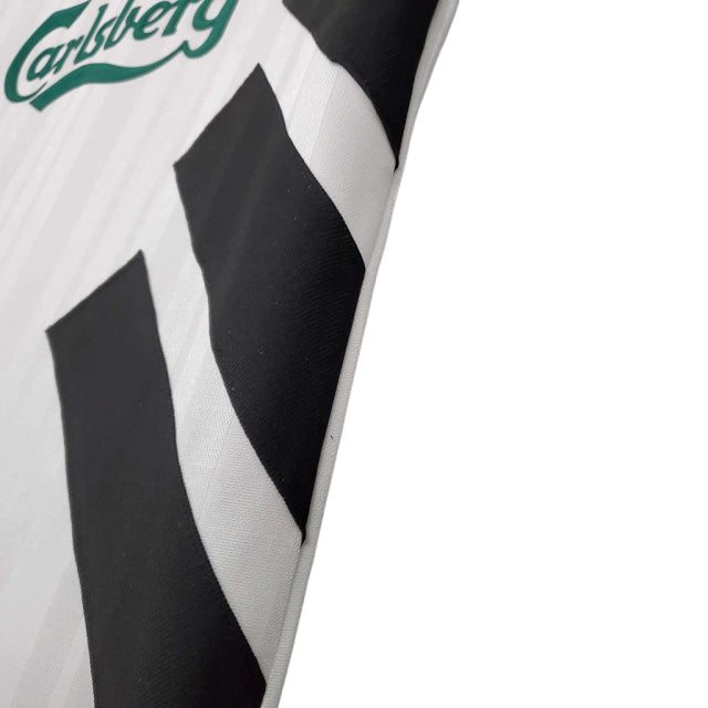 Camisa Retrô Liverpool II (Away) 1993 - Torcedor Masculina - Branco, Verde e Preto - Manto Elegante